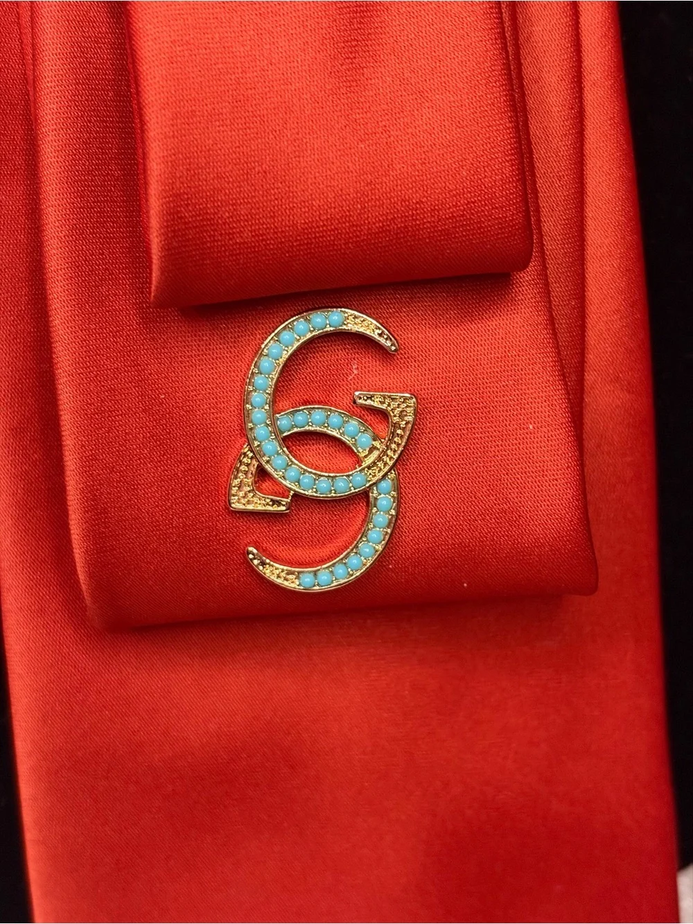 Orange Satin Necklace Tie  with Crown Brooch